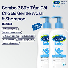 Combo 2 Sữa tắm gội dịu lành cho bé Cetaphil Baby Gentle Wash & Shampoo 400ml/chai