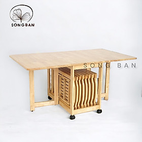 Bàn Ăn Gỗ Cao Su Xếp Gọn 90 x 1m6 Thông Minh Dày Dặn Chắc Chắn (Chưa Ghế) - Hàng VN Xuất Khẩu