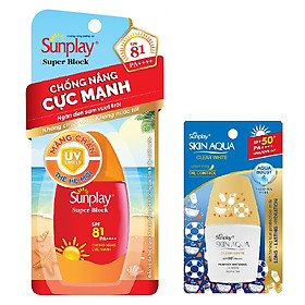 Sữa Chống Nắng Cực Mạnh Sunplay Super Block SPF81, PA++++ (30g) + Sữa Chống Nắng Dưỡng Da Trắng Mịn Sunplay Skin Aqua Clear White SPF50+, PA++++