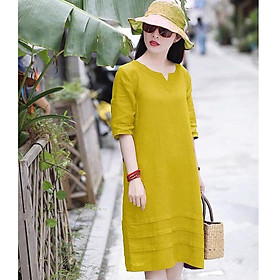 Đầm suông linen tay lỡ basic sang trọng, thời trang xuân hè 2021