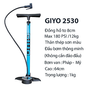 Bơm xe đạp GIYO 2530 Áp suất 180PSI/12KG đầu bơm thông minh thân thép