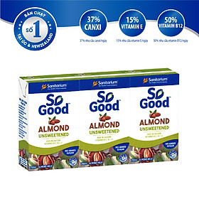 Sữa hạnh nhân không đường So Good 250ml x3, làm từ hạnh nhân Úc, calo thấp, sản xuất tại Úc