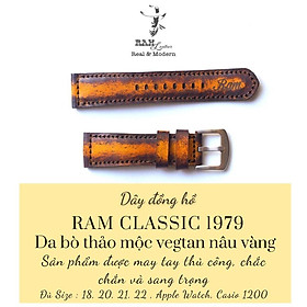 Dây đồng hồ RAM da bò thảo mộc vegtan Ý bền chắc - Ram classic 1970 socola nền vàng