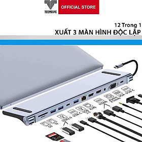 Bộ HUB TEEMO PC Chia 12 Cổng USB Type C To HDMI PD Xuất 3 Màn Hình Dùng Cho Laptop Macbook IPad Điện Thoại TW12E Hàng Chính Hãng