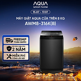 Máy giặt Aqua 8 kg AWM8-316K(B) - Bảo hành 2 năm - Hỗ trợ lắp đặt - Hàng chính hãng