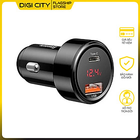 Tẩu củ sạc nhanh đa năng cho xe hơi / xe ô tô trang bị cổng Type-C PD và USB hiệu Baseus Aurora trang bị đen LED hiển thị thông số sạc (Công suất 45W - 6A, Quick Charge 3.0 / Quick Chagre 4.0, sạc nhanh PD) - Hàng chính hãng