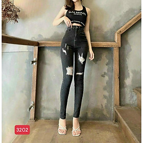 Mua Quần Jean Nữ lưng cao Quần bò nữ đẹp phối rách gối bụi bặm mẫu mới thời trang cá tính Lady Fashion - QJN3202