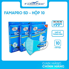 [HỘP - FAMAPRO 5D MASK] - Khẩu trang y tế kháng khuẩn 3 lớp Famapro 5D Mask (10 cái/ hộp) - COMBO 3 HỘP