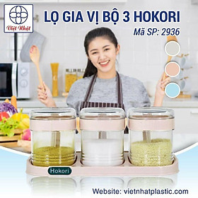 set 3 hũ đựng gia vị HOKORI nhựa trắng trong suốt kèm muỗng dung tích 700ml