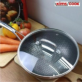 Chảo sâu Noon Song inox 3 lớp đáy từ nắp kính chống dính 2 mặt KIMS COOK 24cm