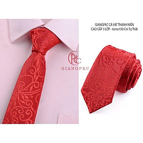 Cà vạt nam chuẩn kiểu dáng hàn quốc ngang 6cm cho thanh niên - Cavat nam chú rể Giangpkc 7-2024 đỏ tươi hoa văn