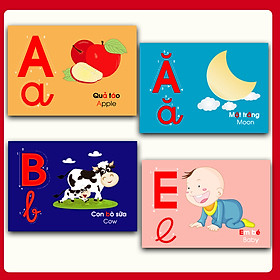 Thẻ Flash Thông Minh Bé Tô Màu Chữ Cái Tiếng Việt ABC,123 - Thẻ in 2 Mặt, Kích Thước 11 x 16 cm, Song Ngữ Anh Việt (44 Thẻ)