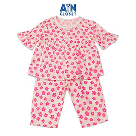 Bộ quần dài áo tay lỡ bé gái họa tiết Hoa Huỳnh anh hồng neon cotton - AICDBGPHPIOG - AIN Closet