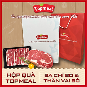 HCM - Hộp quà thịt bò Topmeal (Thăn vai bò 350g và ba chỉ bò trải 500g) - Giao nhanh HCM