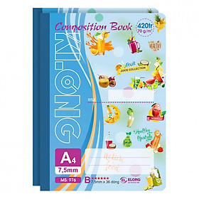 Lốc 2 Sổ May Dán Gáy KLONG A4 Kẻ Lề - MS 976 (420 trang)
