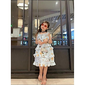 Đầm maxi hoa 2 dây mùa hè cho bé gái size 15-35kg chất lụa mềm mát