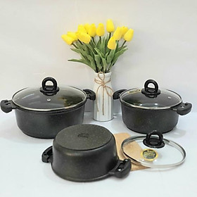 Nồi Vân Đá Đúc Nguyên Khối Đáy Từ Chống Dính Cao Cấp Bennix Terra Size 18/ 20/ 24- Hàng Chính Hãng