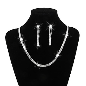 Crystal Rhinestone Necklace Drop Earrings Jewelry Set Wedding Bridal Party
