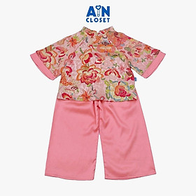 Bộ quần áo Pháp Phục Dài tay lỡ bé gái hoạ tiết Cá Chép Hồng Gấm lụa - AICDBGUALU3X - AIN Closet