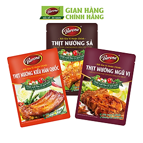 Combo Xốt gia vị hoàn chỉnh Barona: 1 gói Thịt Nướng Hàn Quốc (80gr) + 1 gói Thịt Nướng Ngũ Vị (80gr) + 1 gói Thịt Nướng Sả (80gr)