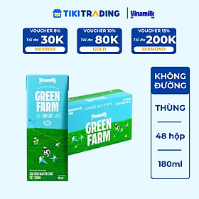 Thùng 48 hộp Sữa tươi nguyên chất tiệt trùng Green Farm 100% không đường Hộp 180ml