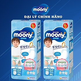[CỘNG 12 MIẾNG] Thùng combo 2 gói tã quần Moony cao cấp L44+6 (Boy) - Nhập khẩu từ Nhật Bản