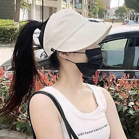 Mũ chống nắng Hàn Quốc có móc đeo khẩu trang, Nón vành rộng có ngăn dây để khẩu trang , dây điều chỉnh kích thước