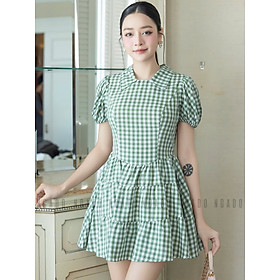 Đầm caro xanh cổ sơ mi NGADO , đầm kẻ caro , đầm kiểu Nữ