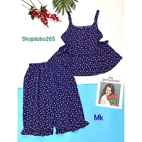 Bộ ngủ 2 dây,đồ bộ mặc nhà nữ lửng tầng vải lụa BL 56 hoạ tiết hoa nhí dễ thương size 47-60kg