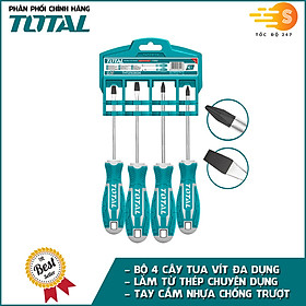  Bộ 4 cây tua vít dẹp, bake đa năng TOTAL THT250604 - Thép chuyên dụng CR-V, tay cầm nhựa chắc chắn, bền bỉ