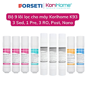 Bộ 9 lõi lọc nước Korihome dùng cho máy lọc nước Korihome K93 (3sed, 1pre, 3RO, 1Post, 1Nano) - Hàng chính hãng