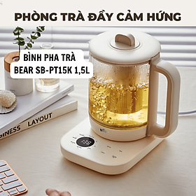 Bình Pha Trà Sothing Bear SB-PT15K 1000W Ấm Thủy Tinh Đun Nước Giữ Nhiệt Hẹn Giờ Có Lõi Lọc- Hàng Chính Hãng