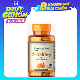 Viên uống tăng sức đề kháng làm đẹp da Puritan's Pride Vitamin C -1000mg with Bioflavonoids & Rose Hips (100 viên)