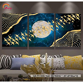 Mua Bộ tranh tự tô màu trang trí phòng khách hiện đại sơn dầu số hóa Trăng vàng Trăng và hạc TT1105S