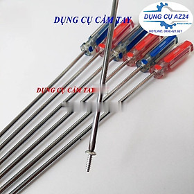 Tô vít dài 5x300 mm - Tuốc nơ vít dẹt, 4 cạnh cán cứng nhựa trong C-Mart