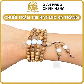 Vòng tay chuỗi tràng 108 hạt phong thủy trầm hương HÀ XÁ mix đá màu theo mệnh kim mộc thủy hỏa thổ đeo tay cặp đôi nam nữ may mắn bình an tài lộc - 108 hạt mix đá TRẮNG - Mệnh Kim - hạt 7li= tay 16-17cm