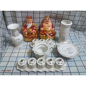 Mua Combo thờ cúng bạch ngọc Ông Địa Thần Tài áo đỏ (tài địa áo đỏ cao 20 cm + Bộ đồ thờ cúng size nhỏ)