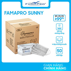 HỘP - FAMAPRO SUNNY - Khẩu trang y tế kháng khuẩn 4 lớp Famapro SUNNY 50 cái hộp - XÁM - 1 THÙNG 50 HỘP