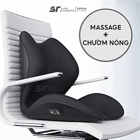 Bộ Gối Lót Mông Và Tựa Lưng Massage Chườm Nóng Cao Su Non Văn Phòng Ô Tô, Đệm Lưng Chống Gù, Giảm Đau Cột Sống - Sairui