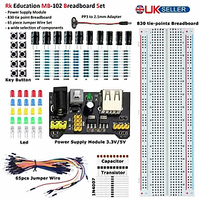 Rk Education Mb102 Breadboard Psu Set Free 2.1mm To Pp3 Lead