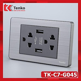 Ổ Cắm Điện Đôi 3 Chấu Có 2 Cổng USB Sạc Nhanh 5V - Bo Viền Màu Xám Âm Tường Mặt Hợp Kim Tenko TK-C7-045