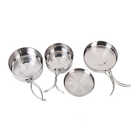Camping Cooking Cookware Set 4Pcs Pots Pans Bowl Stainless Steel for Fishing