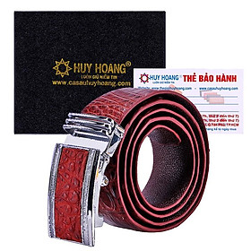 Dây nịt nam da cá sấu Huy Hoàng gai đuôi 4P màu nâu đỏ HT4838
