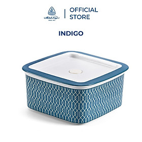 Hộp dưỡng sinh vuông đựng thực phẩm 15 cm + nắp  Dưỡng Sinh Indigo (LTA) Sứ cao cấp Minh Long