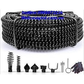 Mua dây thông tắc cống lò xo phi 16 dùng cho máy khoan dài 15m (gồm 15m dây  bộ 6 đầu thông  1 đầu kết nối máy khoan)