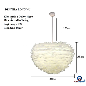 Đèn thả trần trang trí lông vũ SuperVilighting phòng khách phòng ngủ màu trắng hiện đại