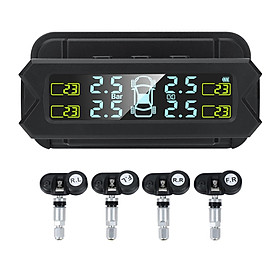 Tire Pressure Monitoring System,Wireless Solar Power TPMS with 5 Alarm Modes,Auto Backlight LCD Display