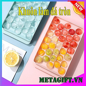Mua Khay đá tủ lạnh khuôn làm đá viên thạch bi rau câu hình tròn 33 ô có nắp đậy bằng nhựa