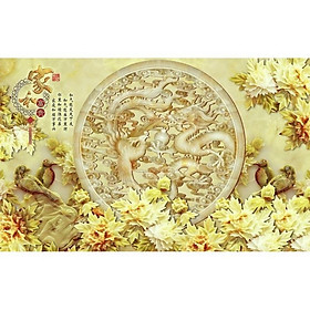 Tranh dán tường phong thủy 3D Long phụng sum vầy 3D0036
