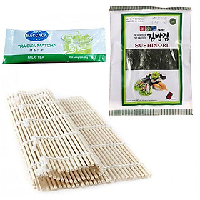 Combo Mành tre làm cơm cuộn, sushi, kimbap + Rong biển cuốn Hàn Quốc (Tặng hồng trà sữa)